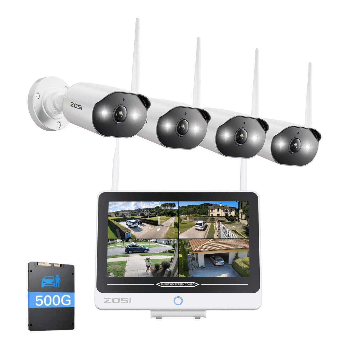 ZOSI Offiziell Shop C302 3MP 8-Kanal WLAN Überwachungskamera Set + 12'' LCD Monitor