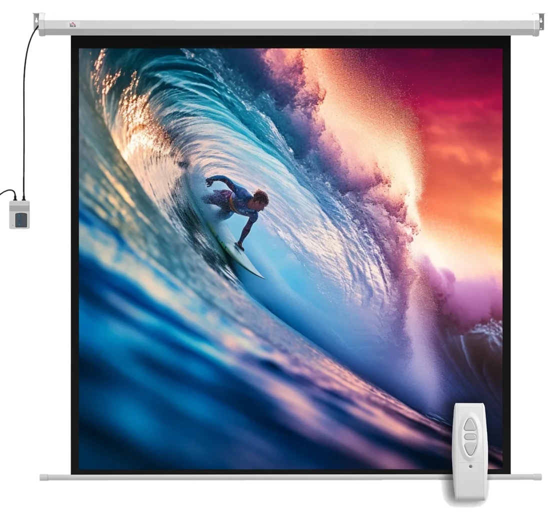 HOMCOM Beamer Leinwand 176,5 x 176,5 cm 85 Zoll 1:1 HD 4K Rollo-Leinwand