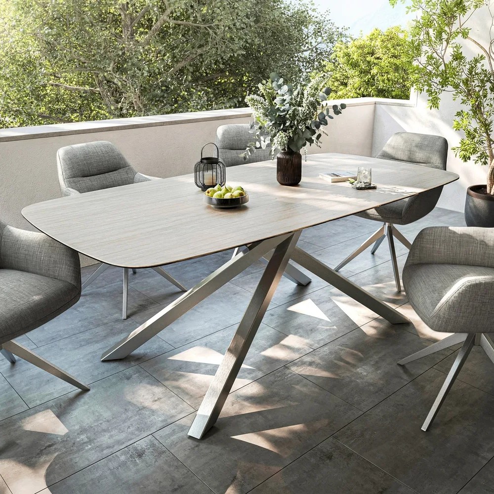 DELIFE Outdoortisch Edge Boot 200x100 cm Keramik Laminam® Travertino Bianco
