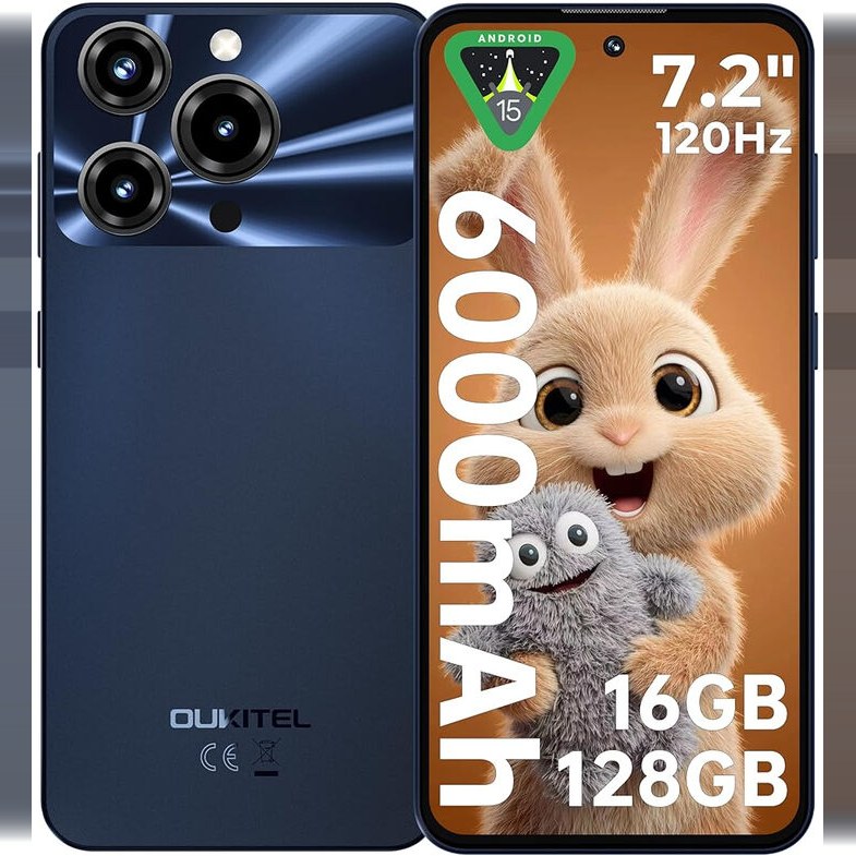 OUKITEL C69 Smartphone Schwarz 128GB: 7,2 Zoll großer Ultradünner 9,5mm