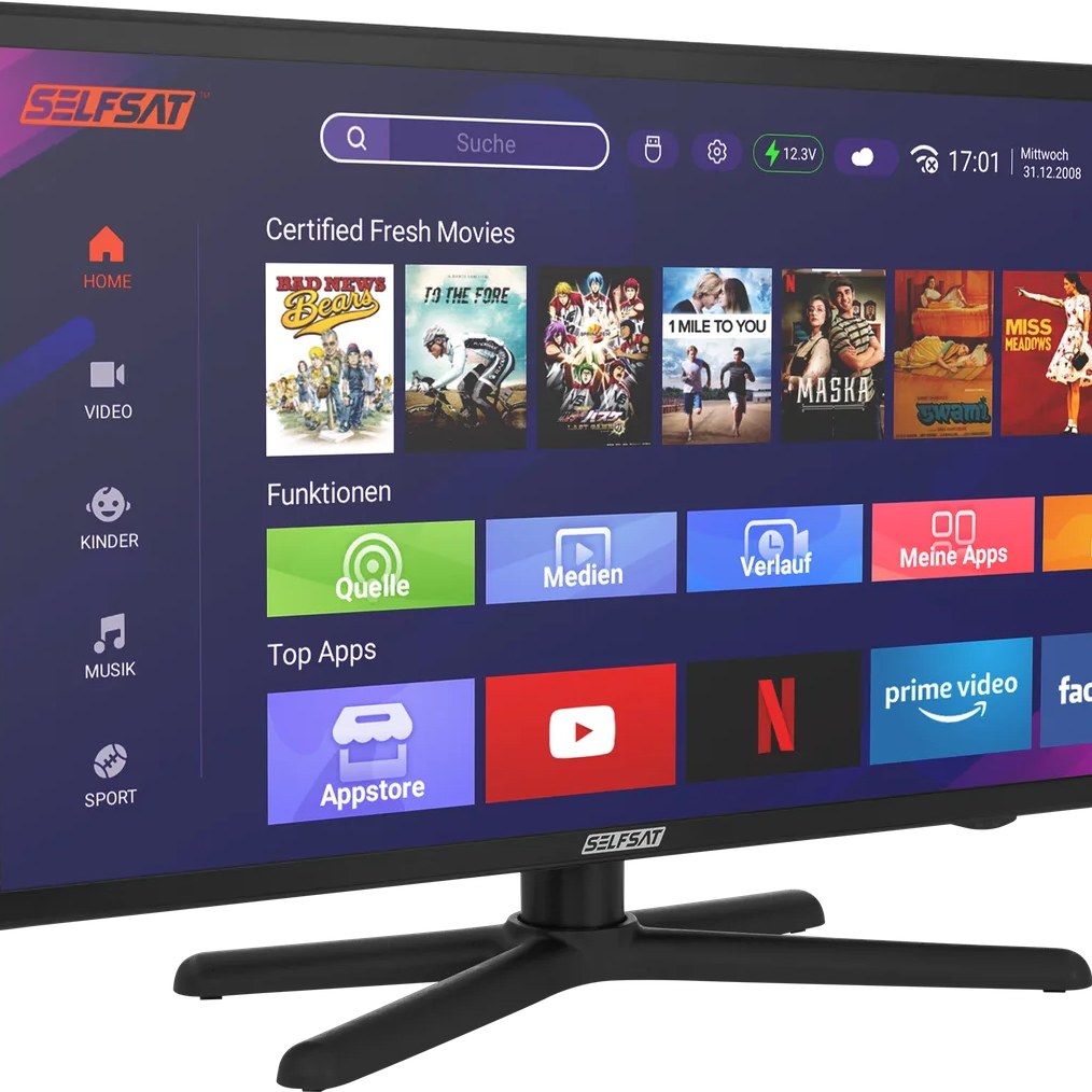SELFSAT SMART LED TV 1224 (60cm/24") inkl. DVB-S2/C/T2 HD Tuner mit WLAN