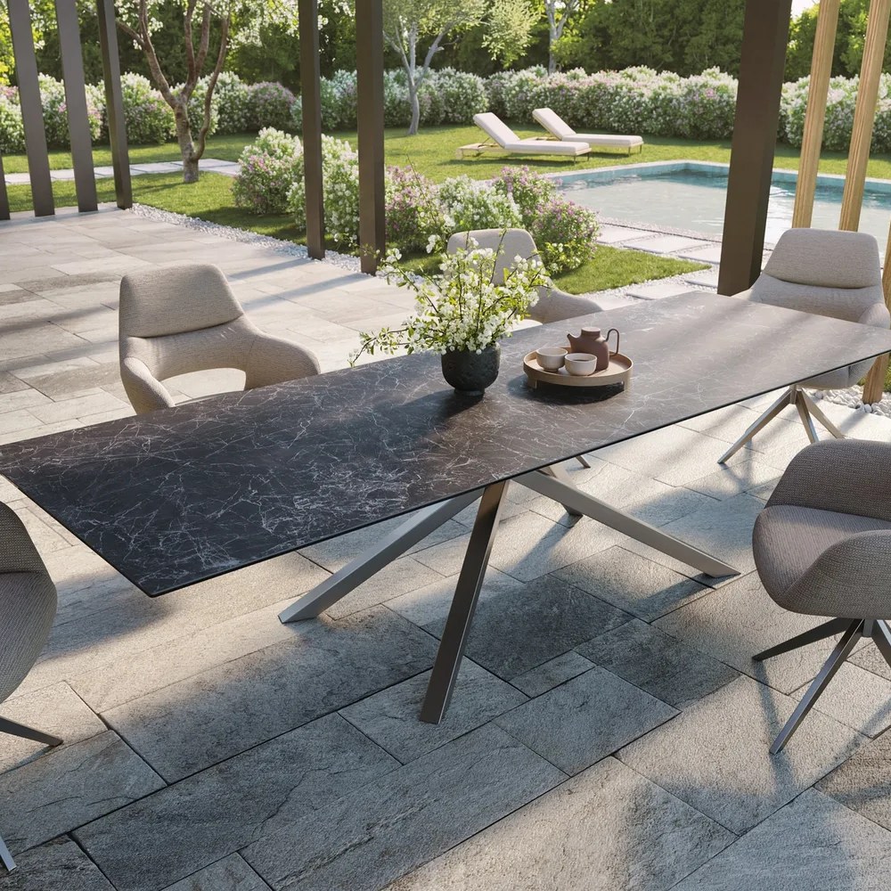 DELIFE Outdoortisch Edge 300x100 cm Keramik Laminam® Nero Greco Anthrazit