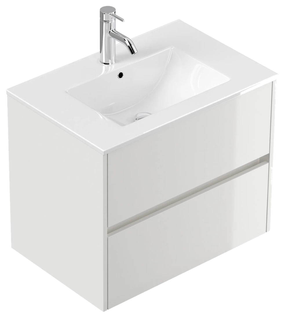 Posseik Badmöbel Limes & Waschtisch 70cm 2 Greifraum SoftClose Auszüge weiß Hg