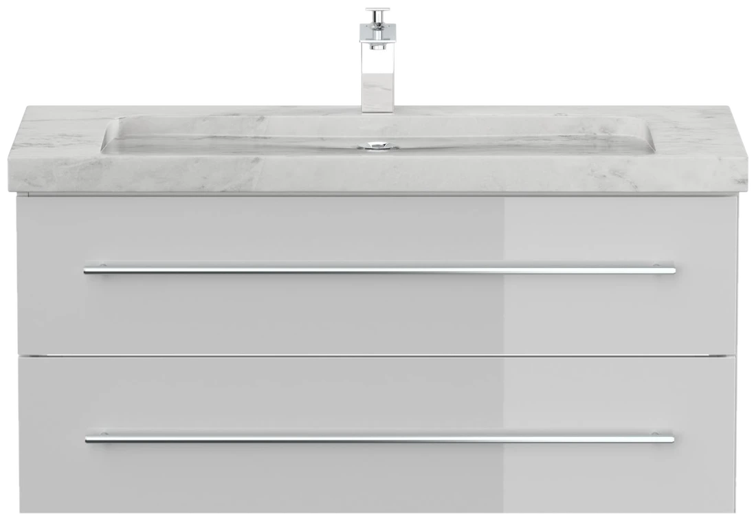 Posseik Badmöbel Marmor Carrara White YAMO 100 cm 1 Hahnloch SoftClose weiß
