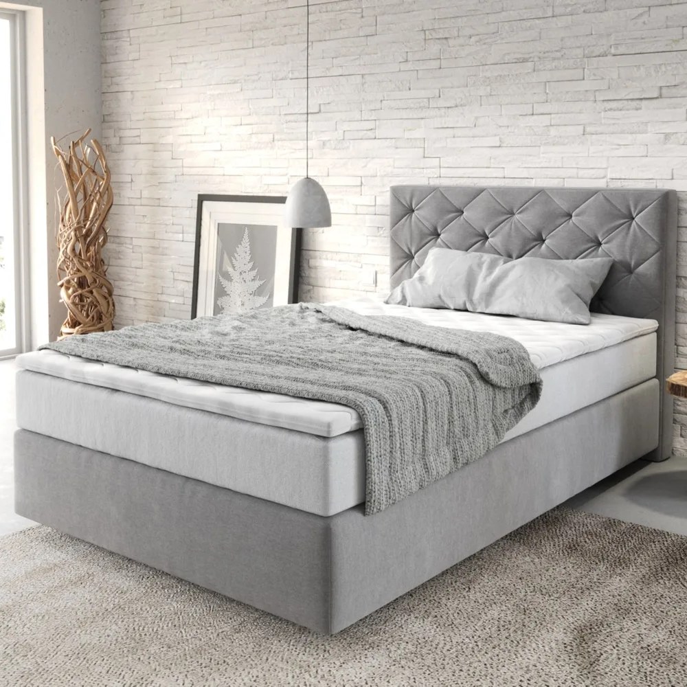 DELIFE Boxspringbett Dream-Great 120x200 cm Mikrofaser Grau mit TFK Matratze