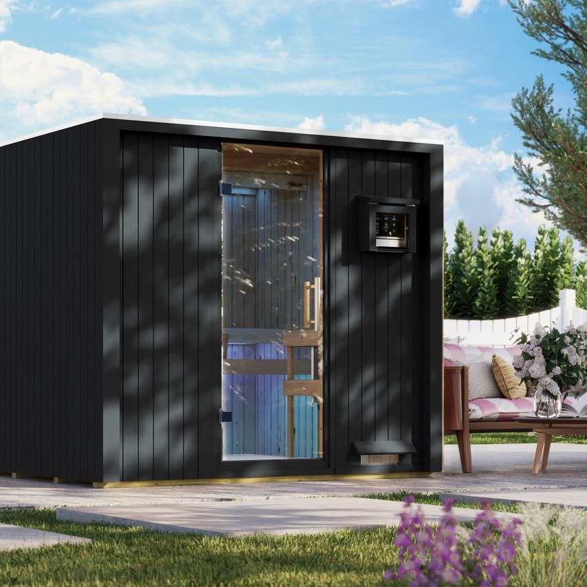 Karibu Saunahaus Luna schwarz inkl. 9kW Saunaofen integr. Strg