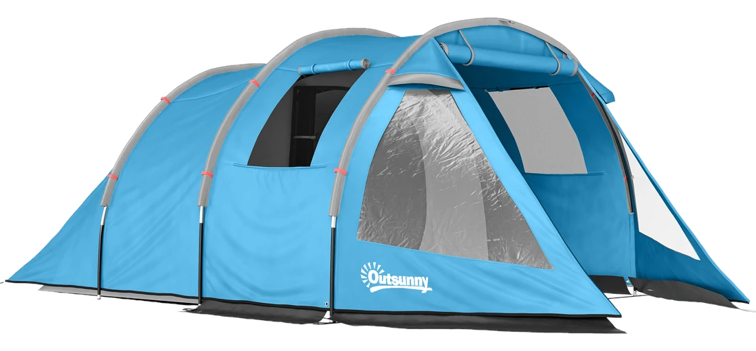 Outsunny Tunnelzelt 4-Personen Campingzelt mit 2 Räumen