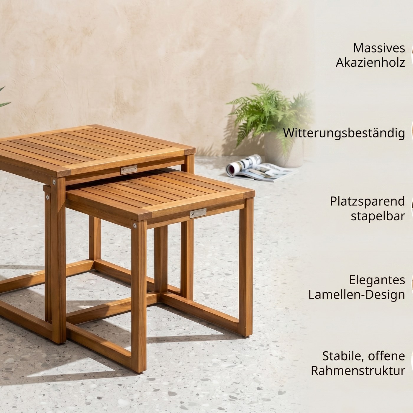 Prestige Home Living Outdoor 2er Garten Beistelltisch aus Akazienholz