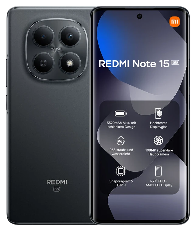 REDMI Note 15 5G Smartphone Schwarz 6G RAM: 6,9" 144Hz Display