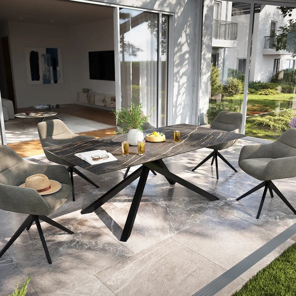 DELIFE Outdoortisch Edge 200x100 cm Keramik Laminam® Noir Desir Braun Kreuzgestell