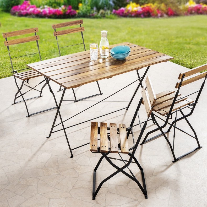 CHILLROI 5tlg. Outdoor-Klappstuhl-Set aus Akazienholz