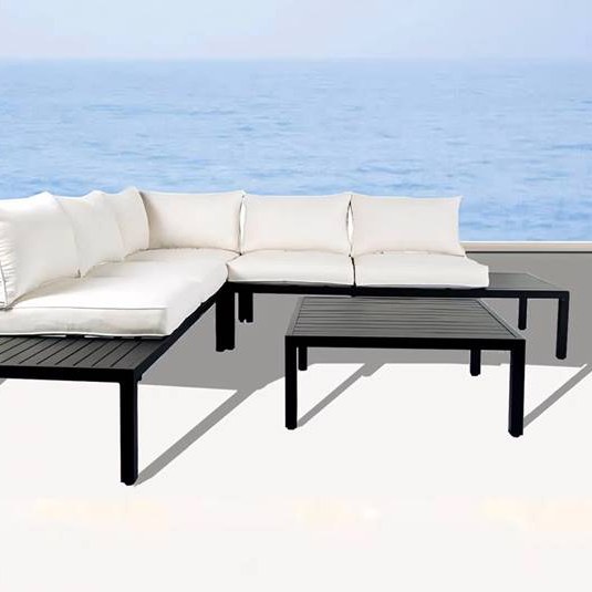 Never Indoor Aluminium Eckloungeset 14 tlg. mit Tischablage & Polsterkissen schwarz / creme