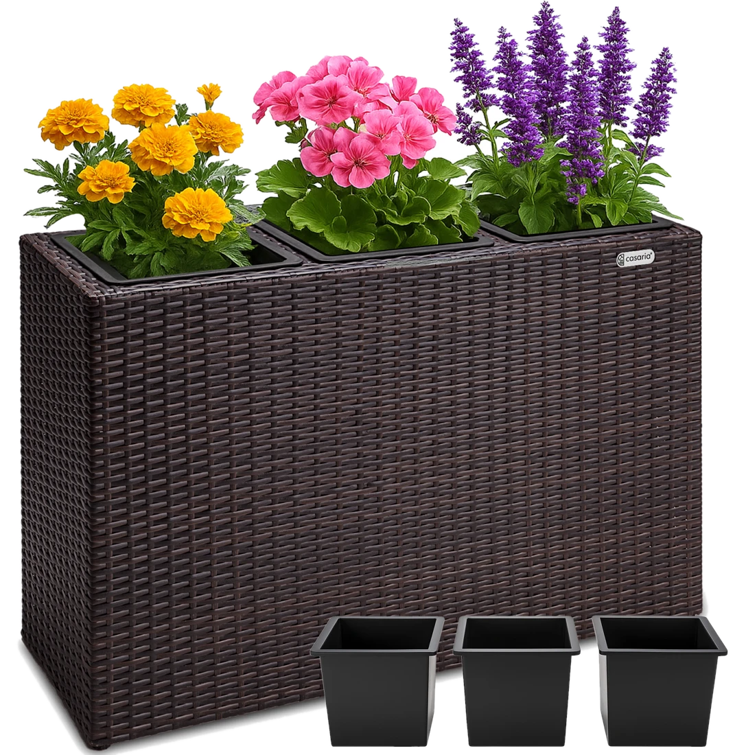 Casaria® Polyrattan Blumentopf Braun 83x30,5x60cm