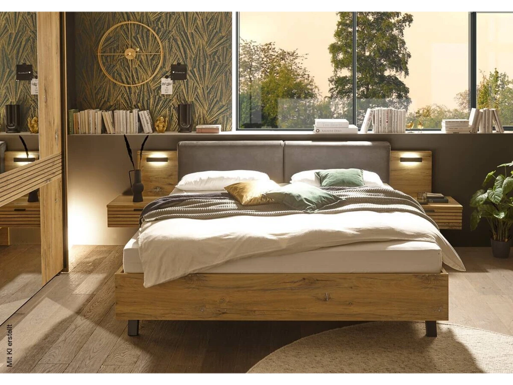 Bett Trattino Oak Flagstaff Optik