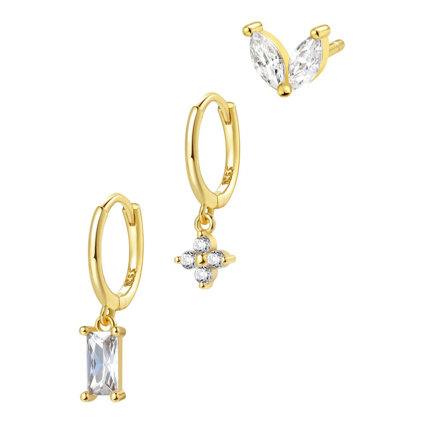 Hey Happiness Ear Stack Set of 3 Sterlingsilber Ohrringe Gold Plated