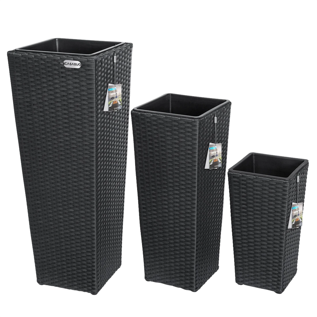 Casaria® Polyrattan Blumentopf 3er-Set Grau