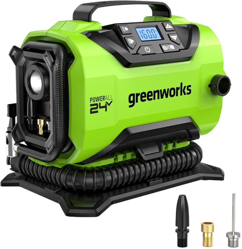 Greenworks G24IN 24V Akku-Luftkompressor 11 Bar mit 3 Adaptern