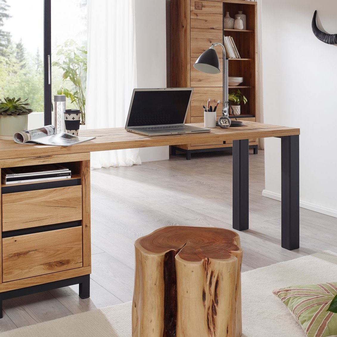 Massivmoebel24.de Schreibtisch Wildeiche 150x55x76 natur geölt VILLANDERS #140