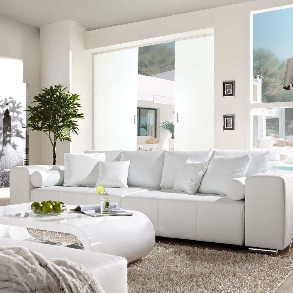 DELIFE Big-Sofa Marbeya 290x110 cm Weiss mit Schlaffunktion