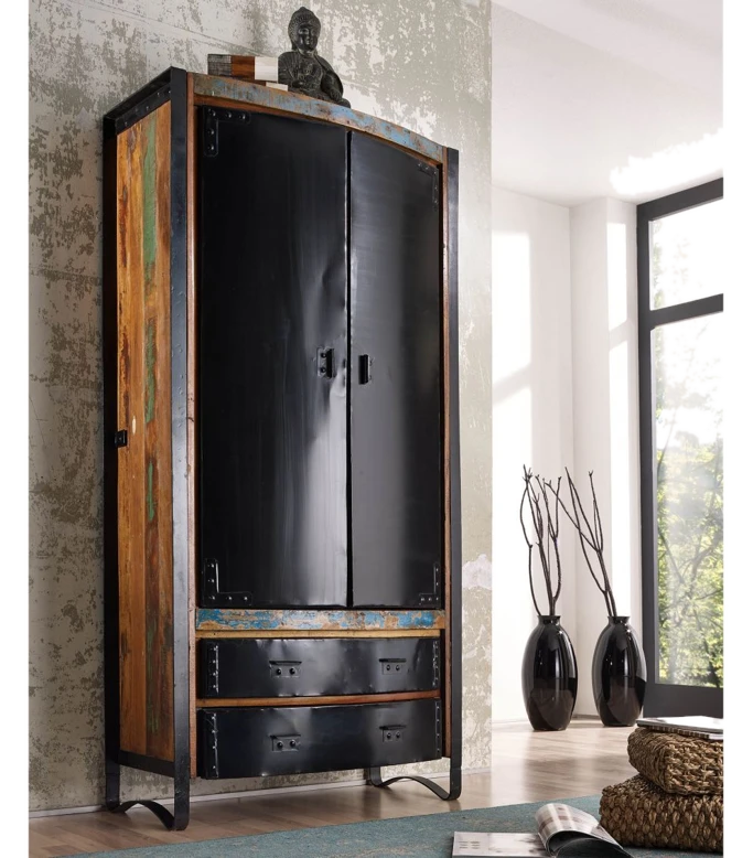 Massivmoebel24.de Schrank Altholz 90x43x180 mehrfarbig lackiert INDUSTRIAL #07