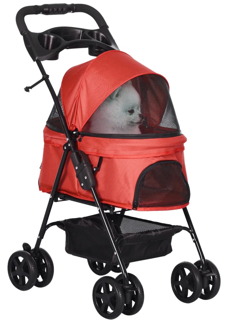PawHut Hundebuggy Faltbar Oxford Rot 67x45x96cm Kleine Hunde & Katzen Aosom