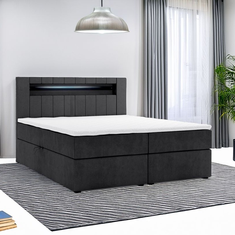 Möbel Punkt Boxspringbett KUBA mit Bettkasten Visco Topper LED 180 x 200 cm