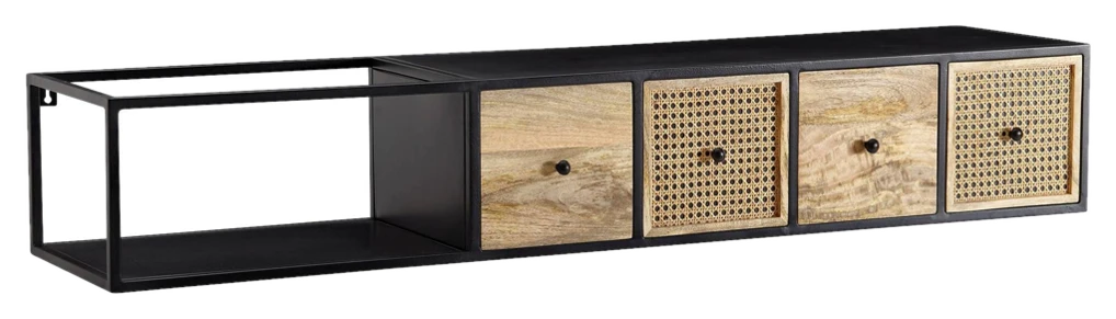 Wohnling TV-Bank schwarz pulverbeschichtet natur Eisen Echtholz