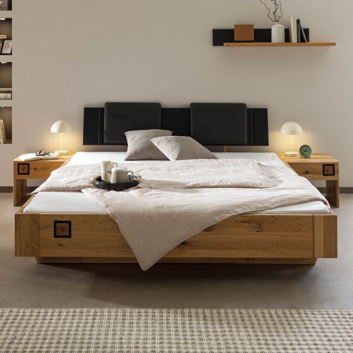 Massivmoebel24.de Bett inkl. Nachttische Wildeiche 140x200