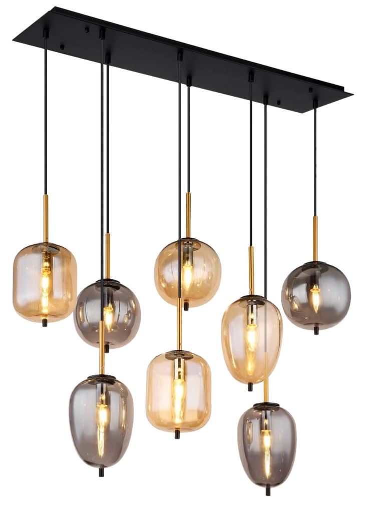GLOBO Pendelleuchte mattschwarz Metall Glas 8 Brennstellen