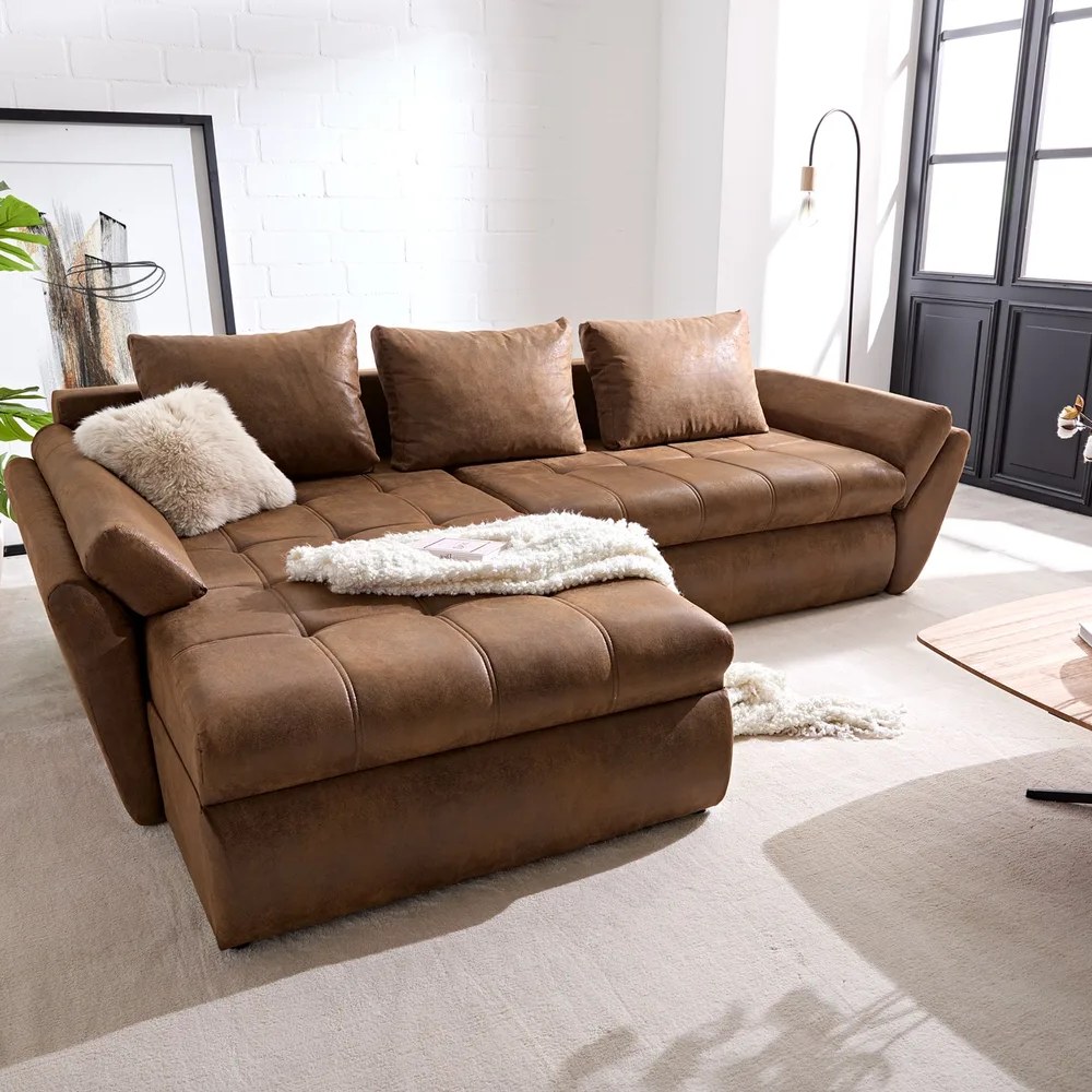 DELIFE Ecksofa Loana 275x185 cm Braun mit Schlaffunktion
