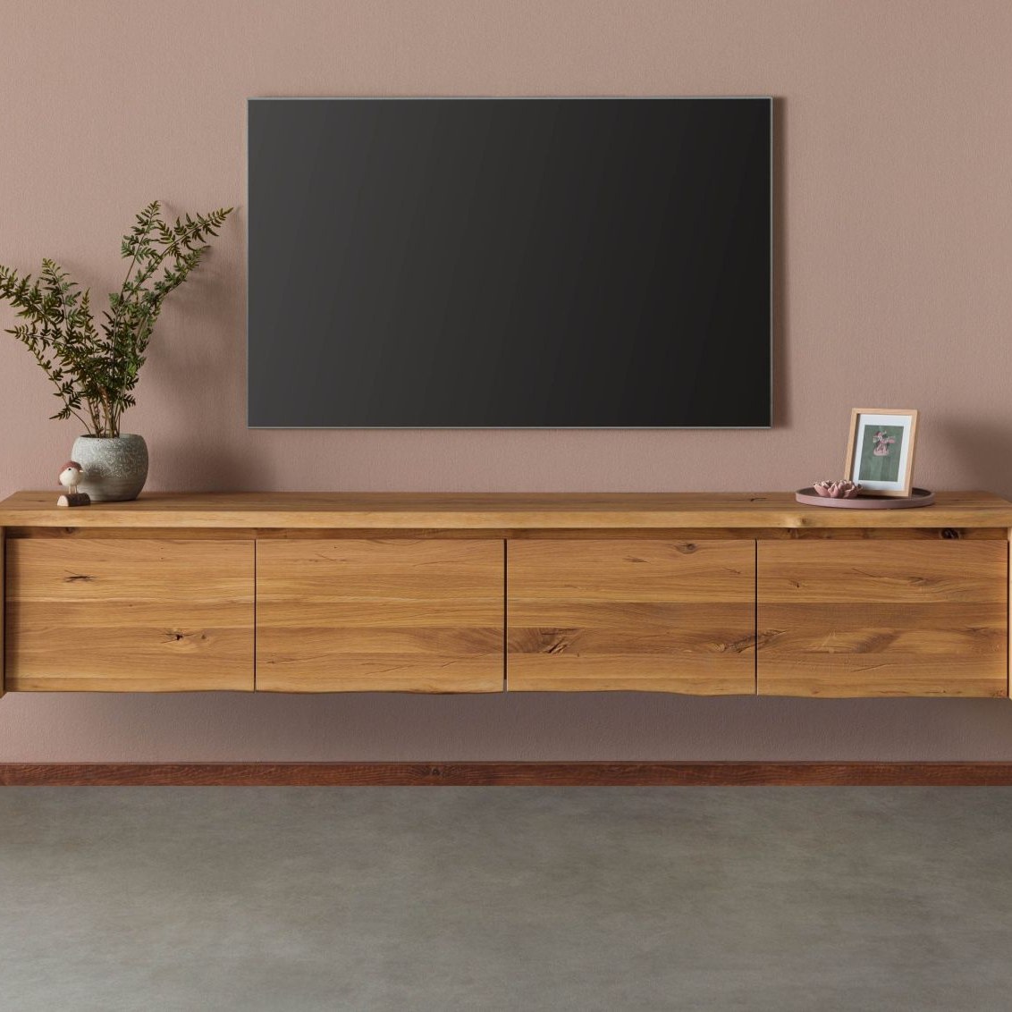 Massivmoebel24.de Lowboard Wildeiche 220x40x40 natur geölt PURE OAK #120