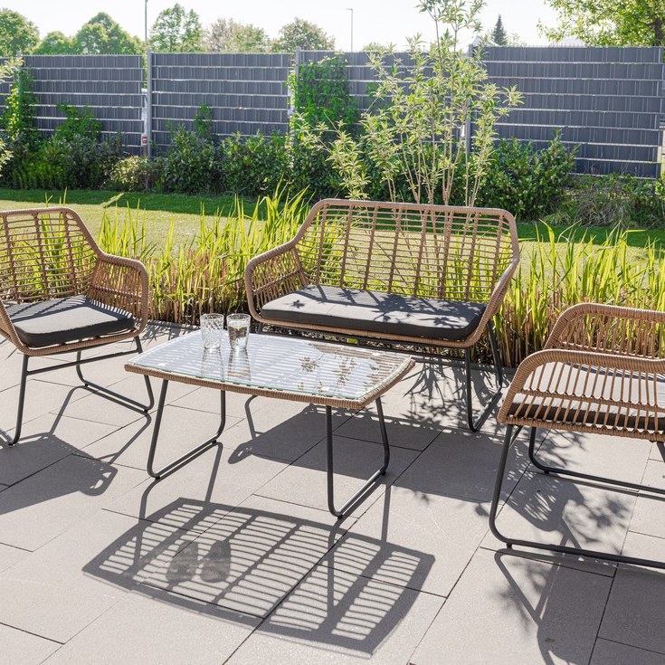 Happy Home Lounge-Set 7tlg.helles Rattan mit Sitzkissen