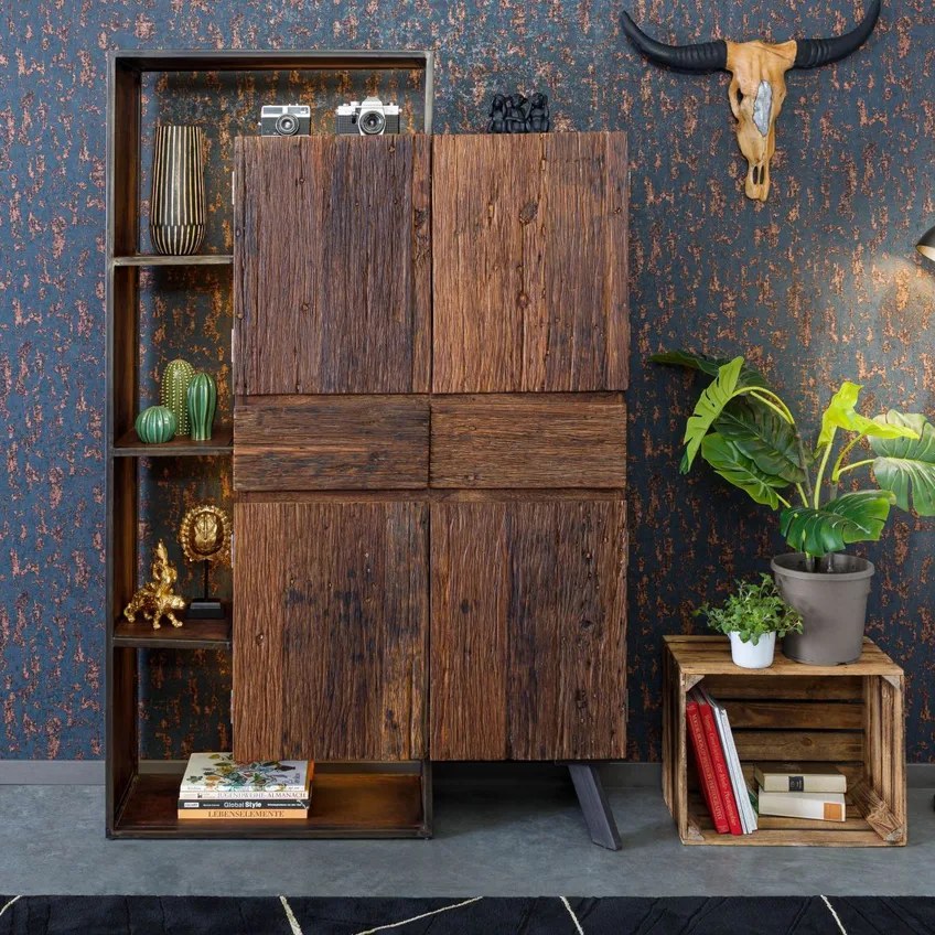 Wolf Möbel Schrank Akazie / Altholz 118x40x183 braun lackiert SEVILLA #01
