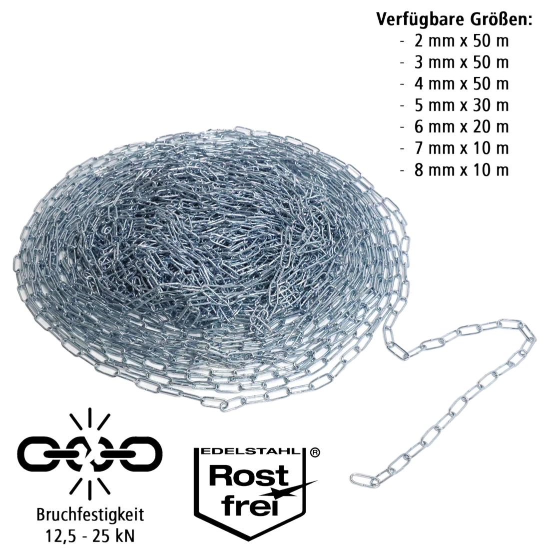 TECH-CRAFT Metallkette aus Carbonstahl -Maße:2mm x 50m