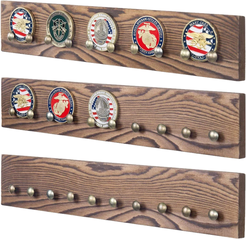 MyGift Münzhalter Wandregal aus Holz mit 3 Haken für 15 Münzen