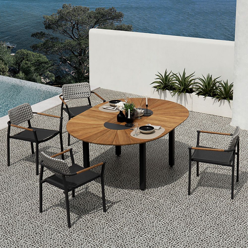 Zebra Ausziehtisch Catax 135/185 x 135 x 75 mit 4x Yobex Stapelsessel Geflecht
