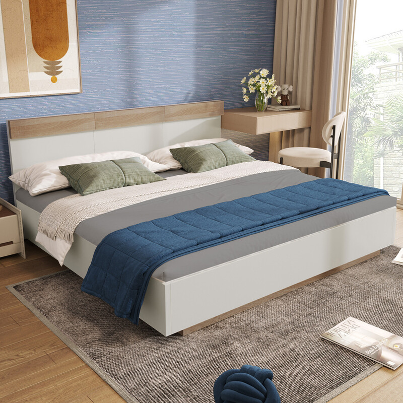 Doppelbett Holzbett Schwebebett mit Kopfteil aus Bettgestell & Lattenrost