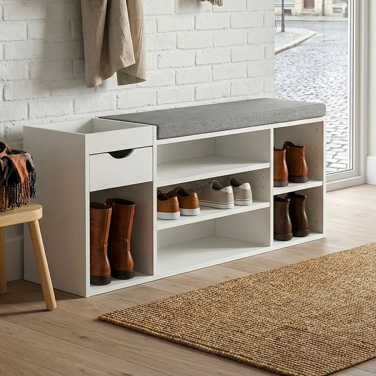 FineBuy Schuhbank Flur 100cm mit Sitzkissen