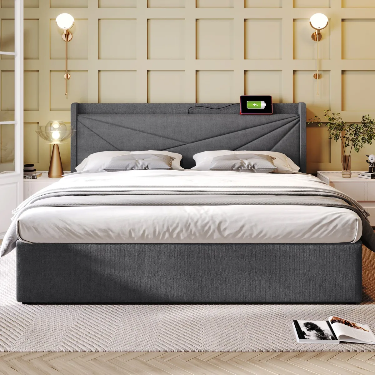 AB Store Doppelbett mit Stauraum – Leinen