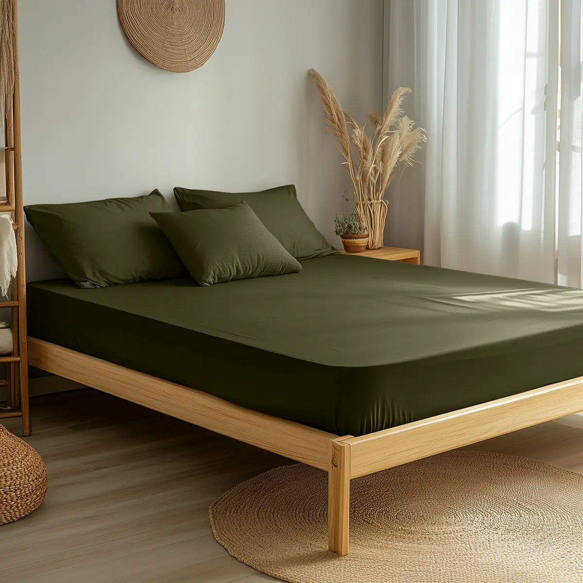 LuxeCosy Fein-Jersey Spannbettlaken – Waldgrün / 90-100 x 200 cm