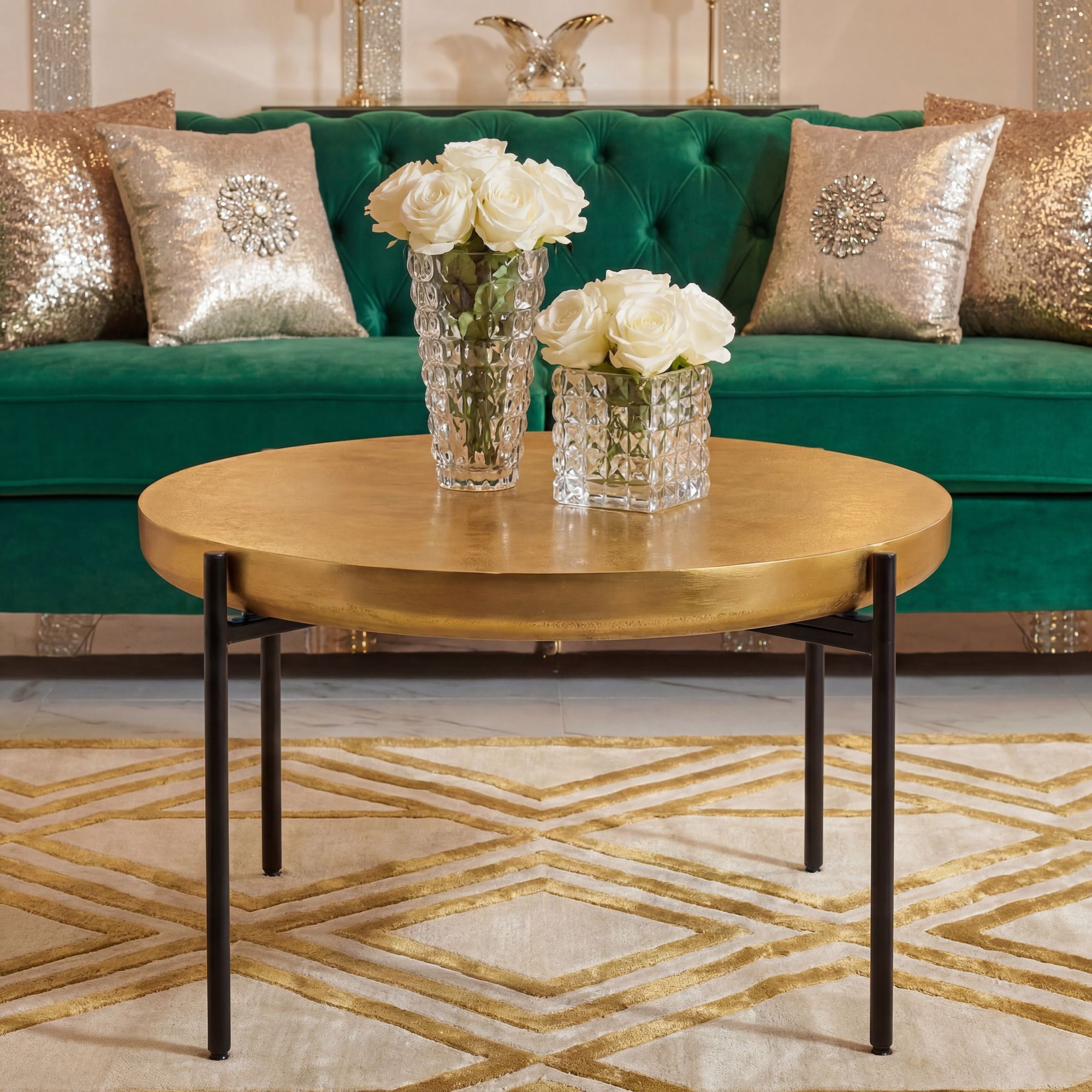 FineBuy Couchtisch Aluminium Rund 63cm Gold