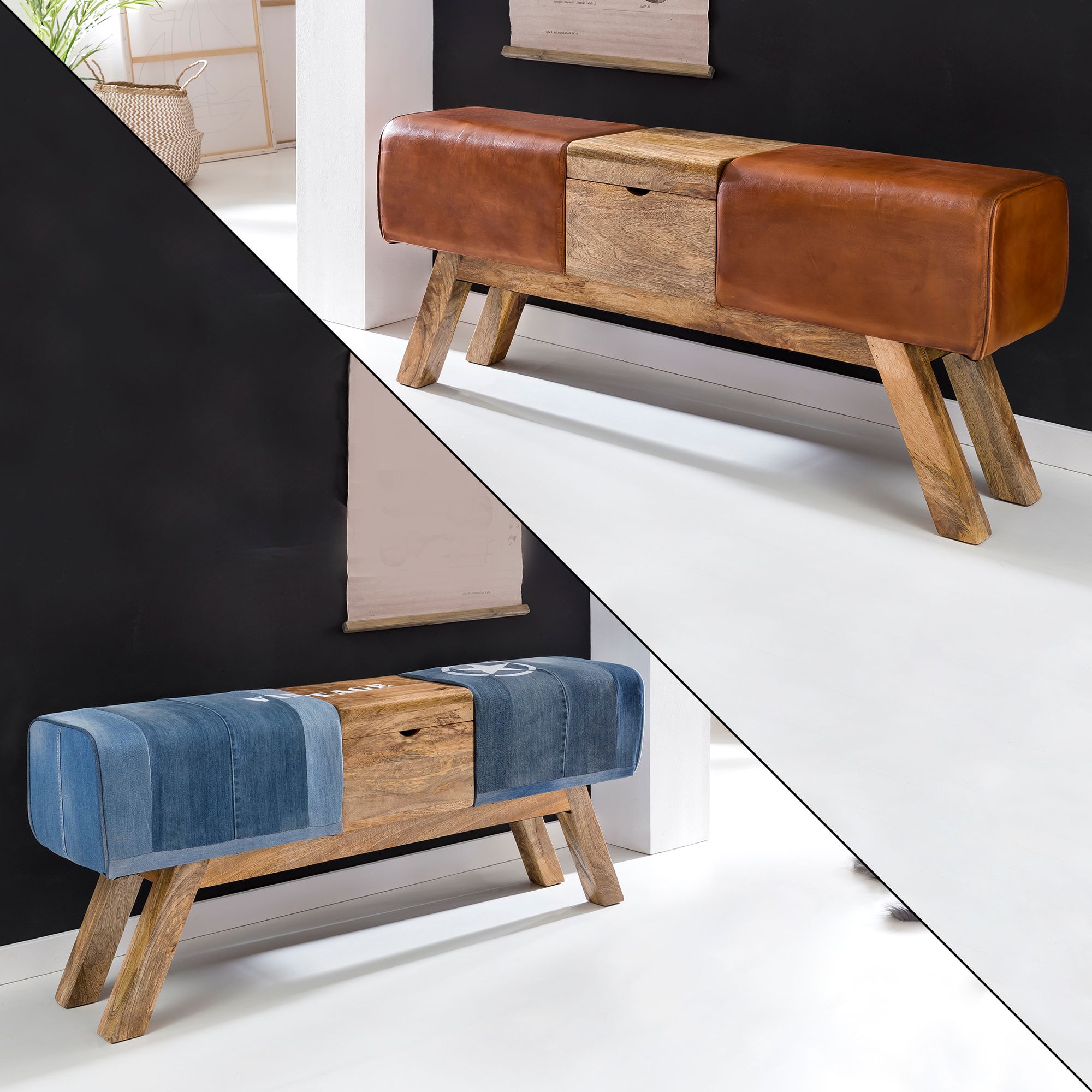 FineBuy Design Turnbock Sitzbank Aufbewahrungsfach 120 x 29 x 53cm