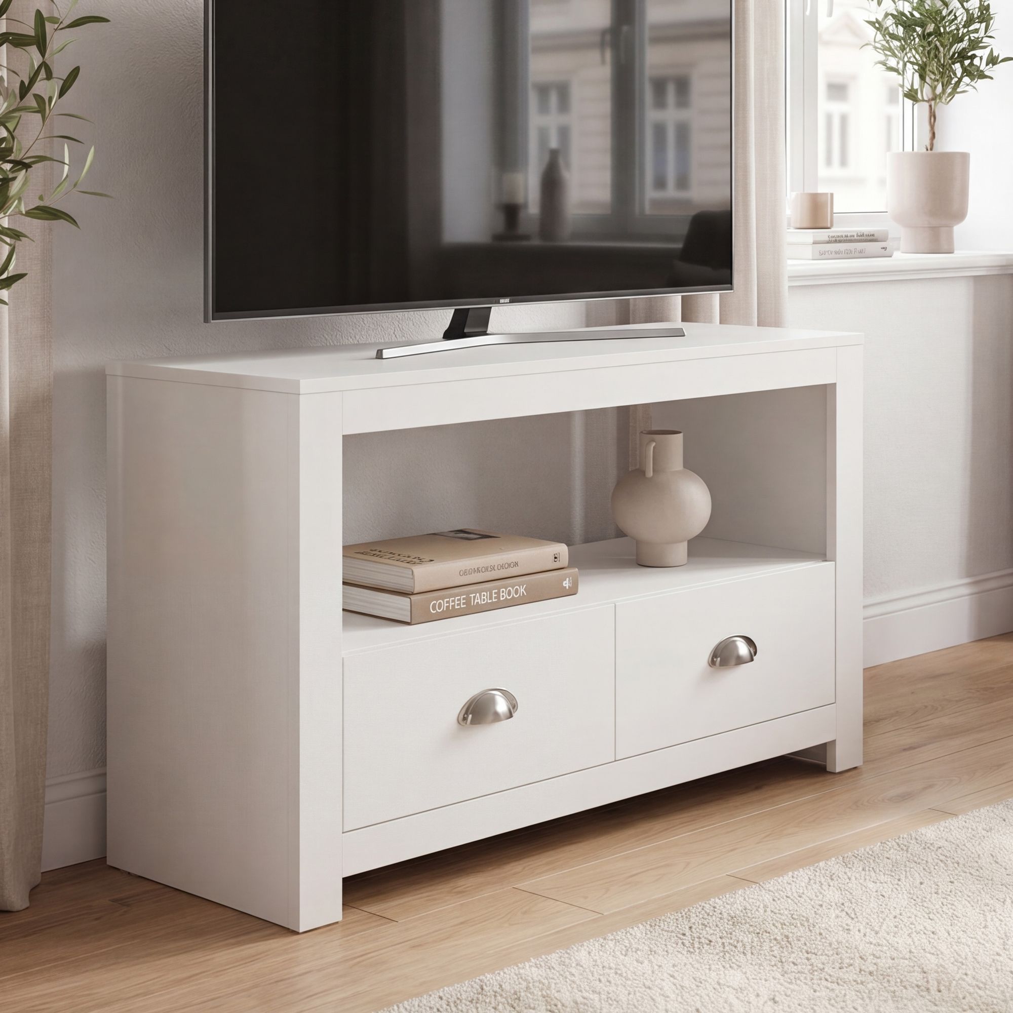 FineBuy Lowboard TV Möbel Weiß 85cm