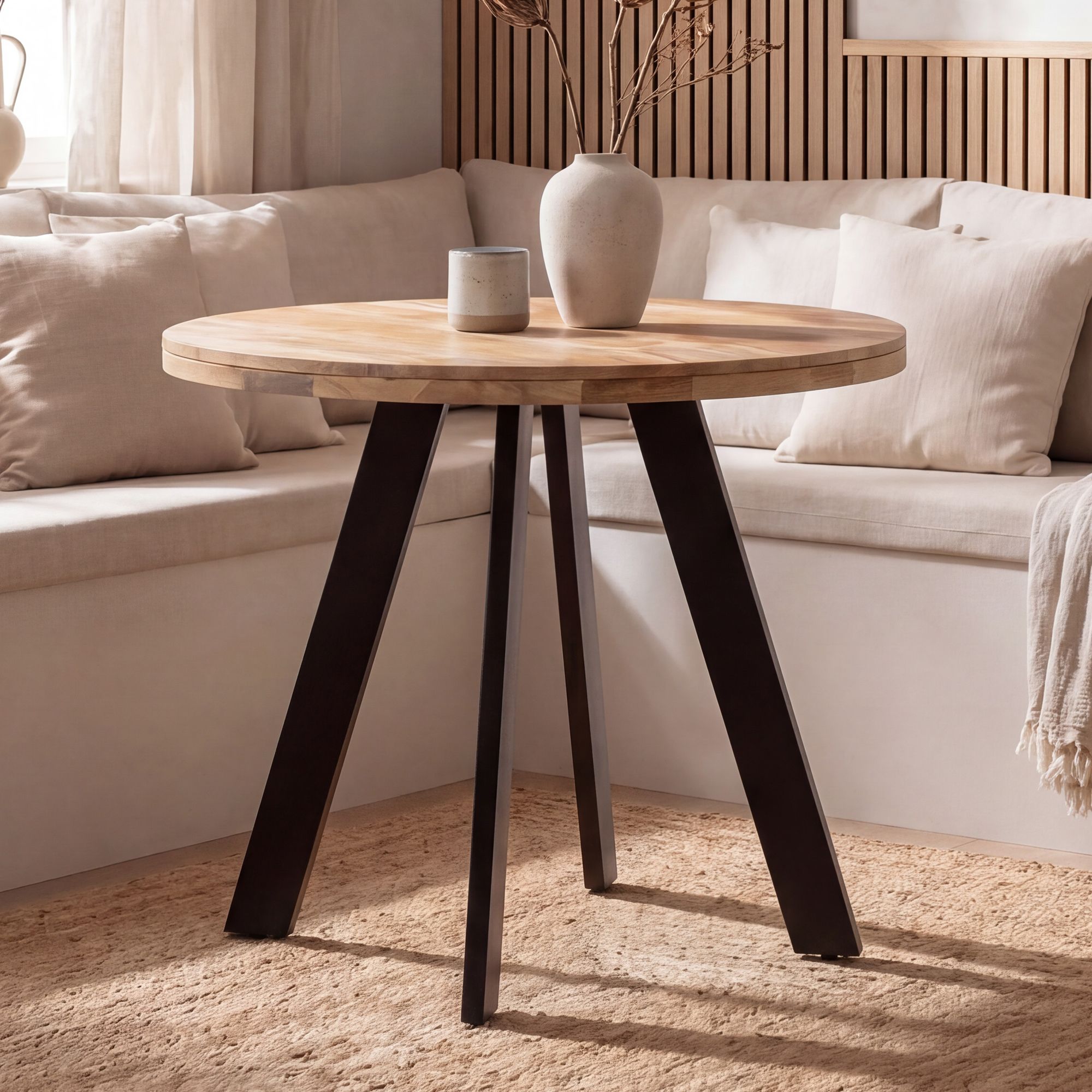 FineBuy Esstisch rund Ø 80 cm Mango Massivholz