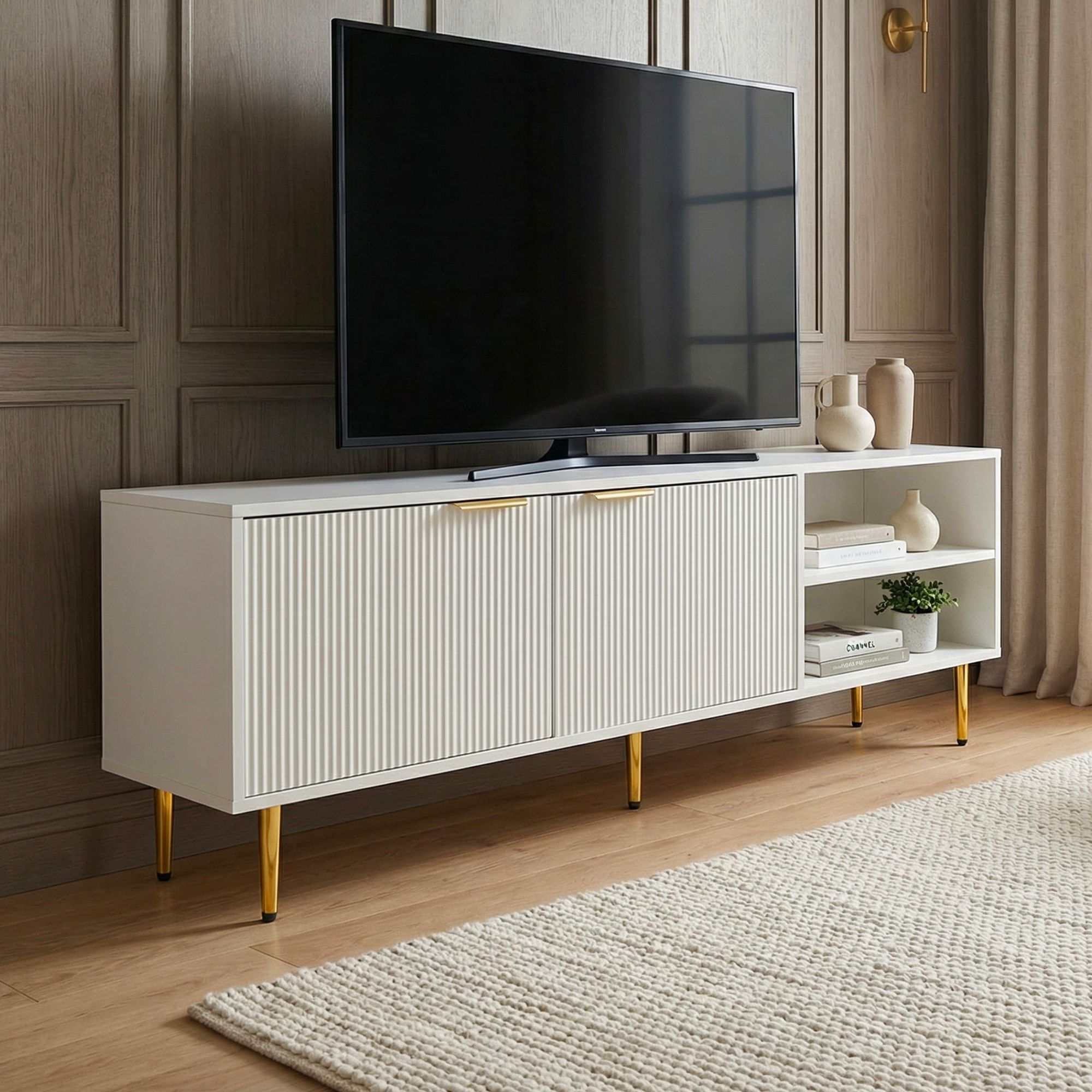 FineBuy Lowboard TV Möbel Weiß 150cm