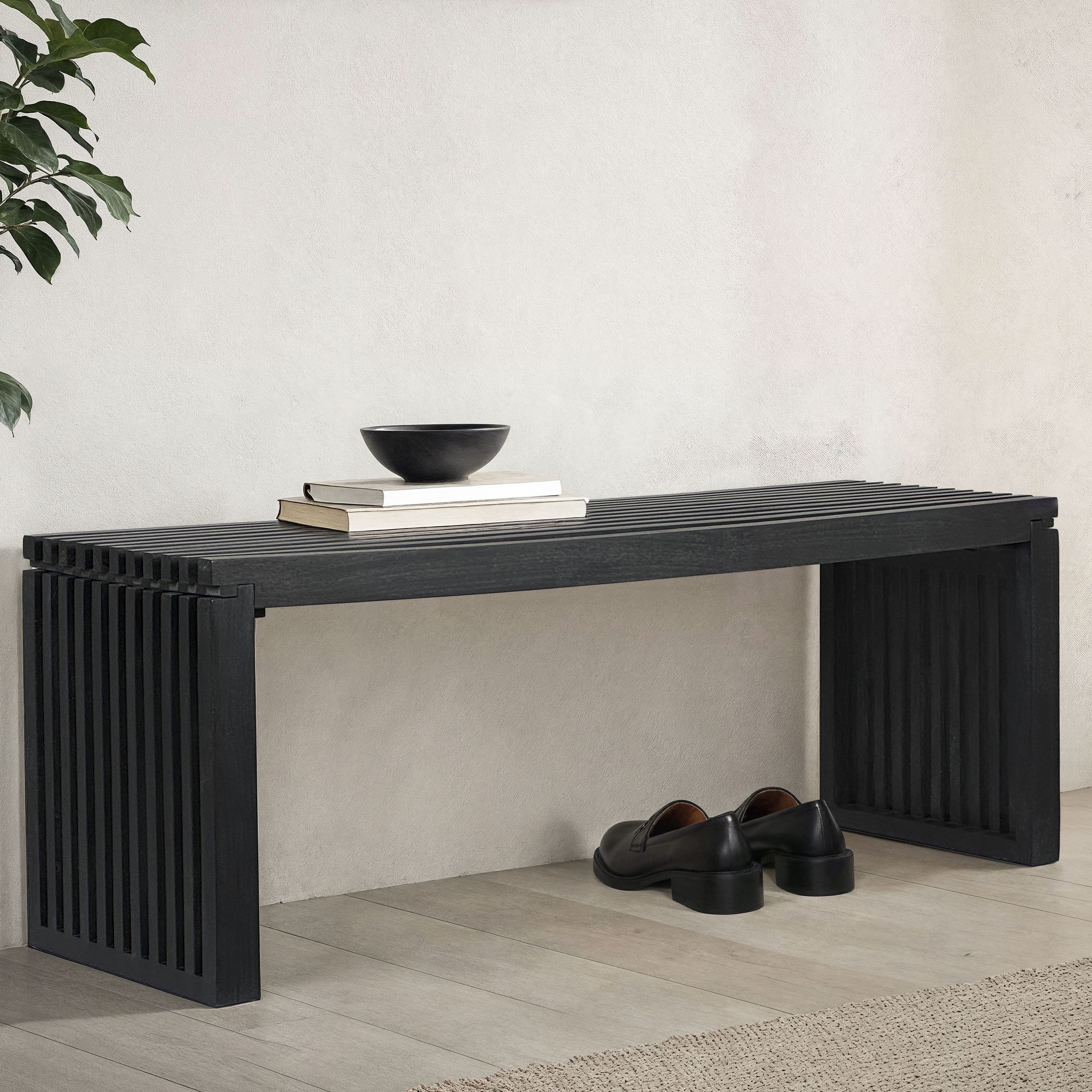 FineBuy Sitzbank 120 cm aus Akazie Massivholz Schwarz