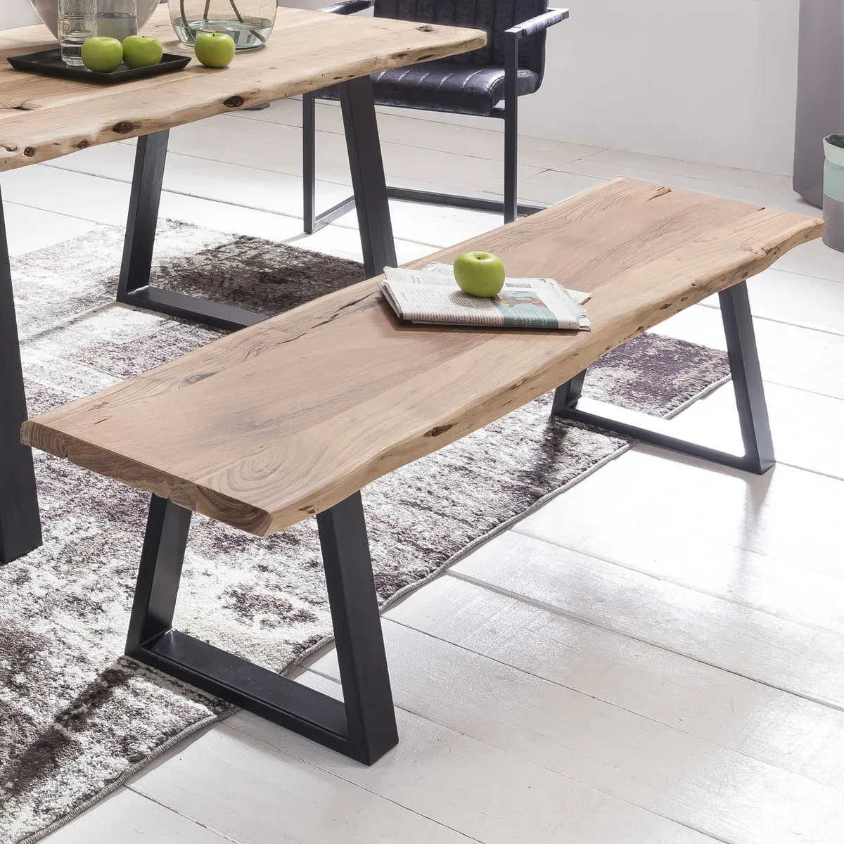 FineBuy Esszimmer-Bank FB51969 Baumstamm Massivholz Akazie 160 x 45 x 40 cm