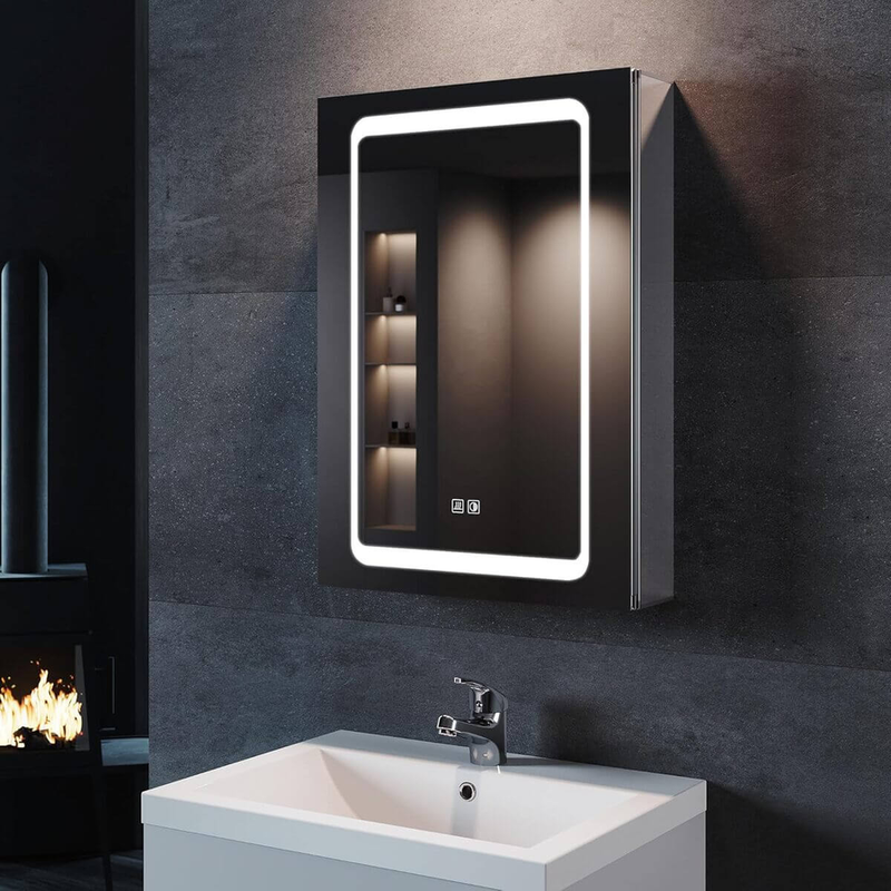 SONNI LED-Spiegelschrank mit Beleuchtung 50 × 70 cm Aluminium beschlagfrei