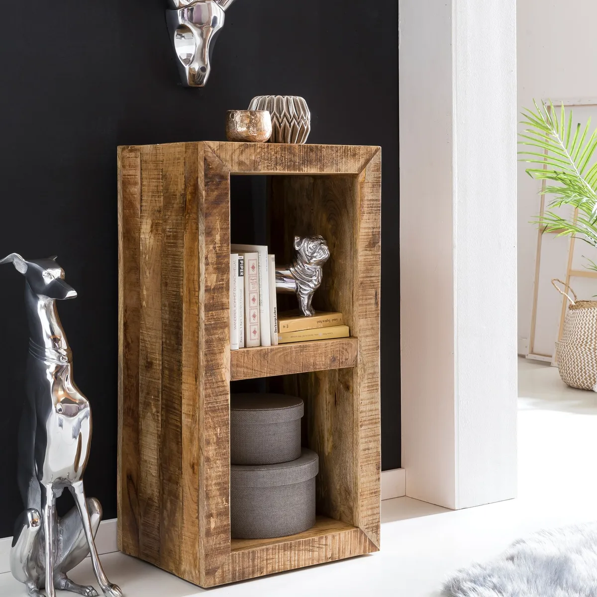 FineBuy Kleines Standregal 45 x 35 x 90 cm Abstellregal Mango Massiv-Holz