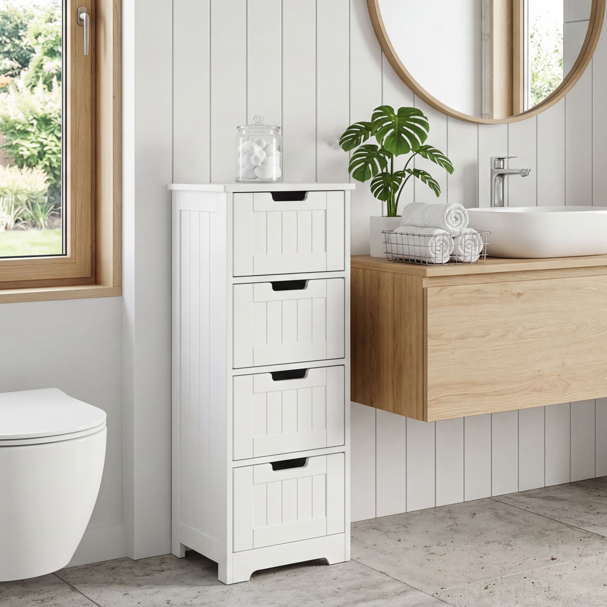 FineBuy Design Badschrank Landhaus-Stil MDF-Holz 30 x 83 x 30 cm weiß